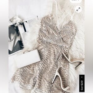 Lulus Lele White and Silver Sequin Mini Dress